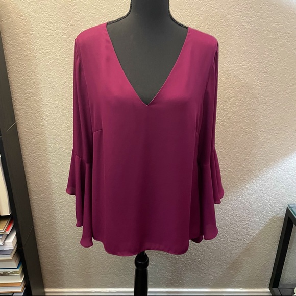 White House Black Market Tops - White House Black Market Drape-Back Bell Sleeve Top (Dark Purple Size 14)